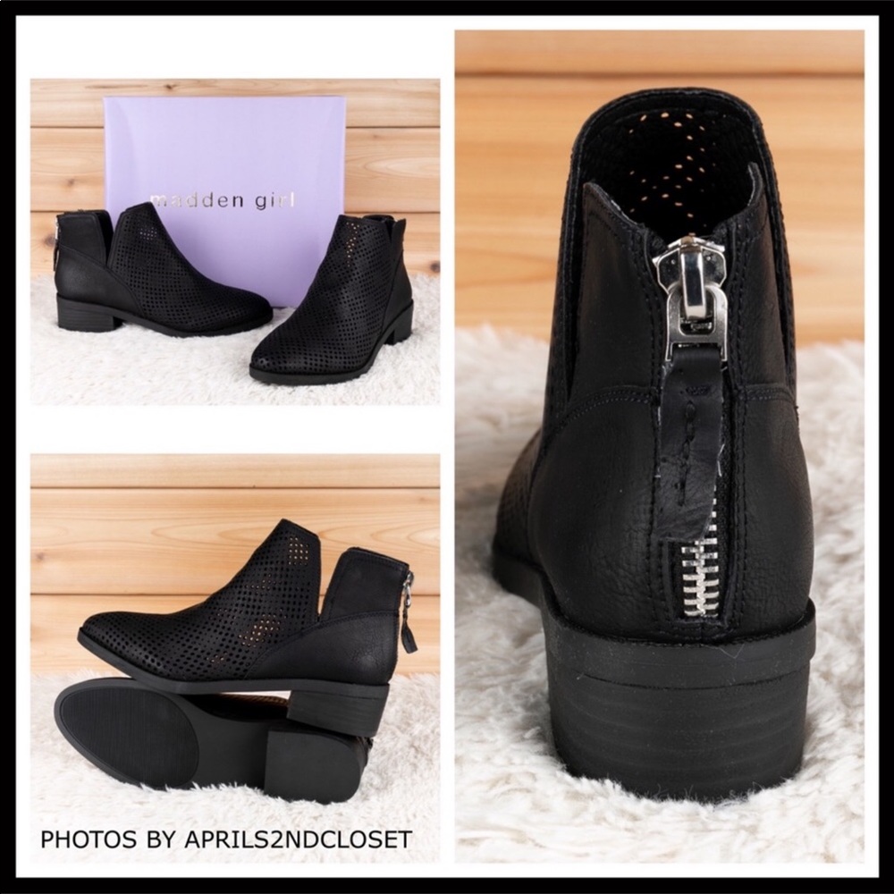 STEVE MADDEN GIRL BLACK BOOTIES ANKLE BOOTS A2C - Picture 4 of 8